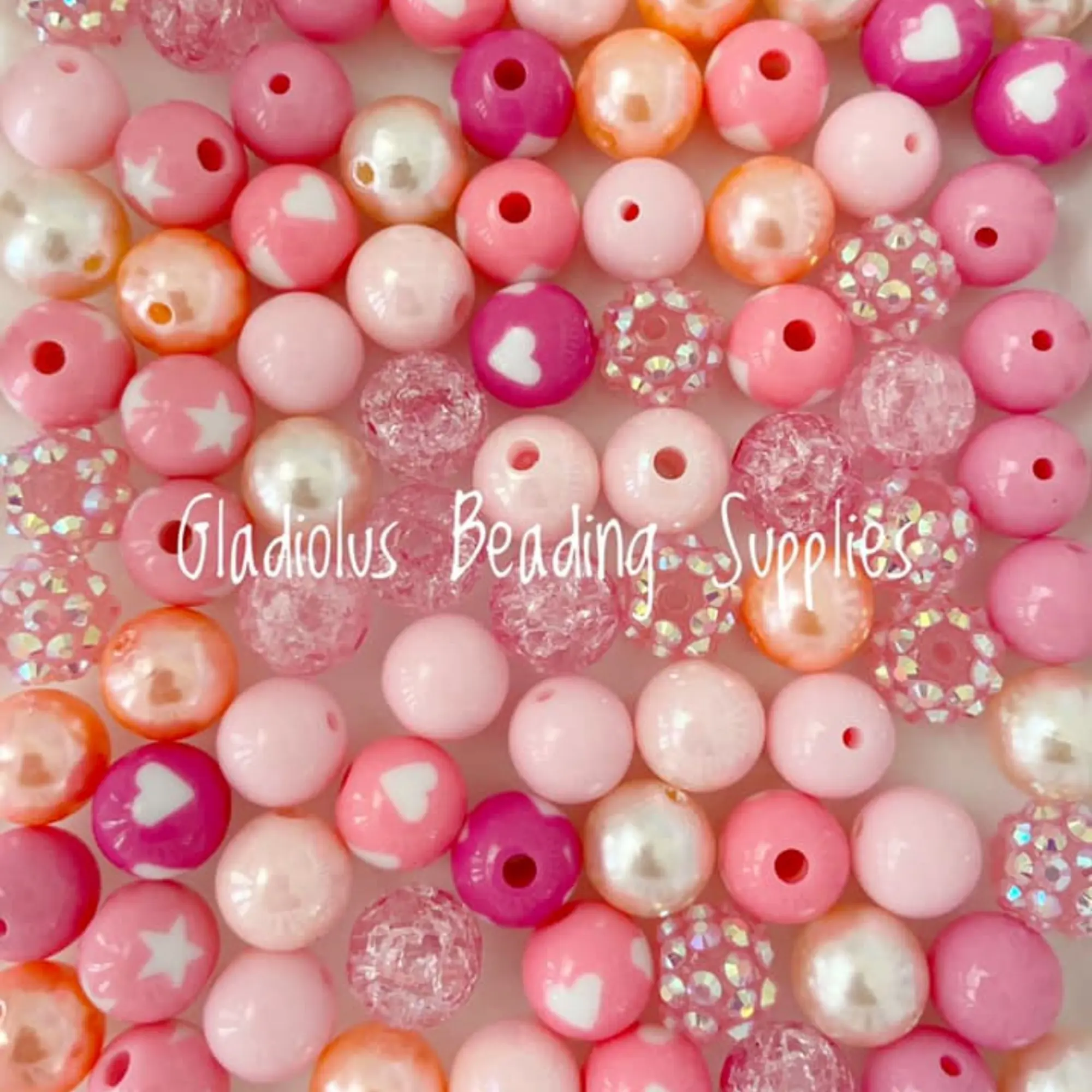 100 Qty 12mm Acrylic Beads for Valentine Craft, Gumball Beads, Chunky Bubblegum, Heart, Cupid