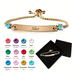 1pc, Customized Birthstone Bracelet with Engraved Bar for Women Featuring Any Name, a Perfect Gift for Mother/Sister/Bridesmaid/Aunt/Girlfriend