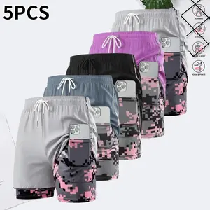 5-piece set women’s anti-exposure, high-stretch, quick-dry yoga casual shorts; faux two-piece drawstring three-inch fitness shorts; breathable running sports shorts—perfect for casual workouts and fitness training—great gift for fitness enthusiasts—ideal