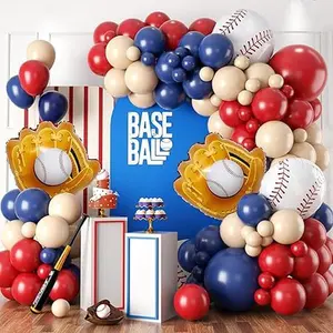 Baseball Birthday Party Decorations, Navy Blue Red Nude Balloon Arch with Baseball Glove Foil Balloons for Boys Girls Summer Birthdays Party Baseball Themed Party Decorations