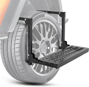 Nilight Folding Heavy Duty Tire Step for Truck, SUV and RV, Non-Slip Steel Surface, Adjustable to Fit Tire from 10” to 14” Rated up to 350 Lbs,Easy to Install and Adjust Black