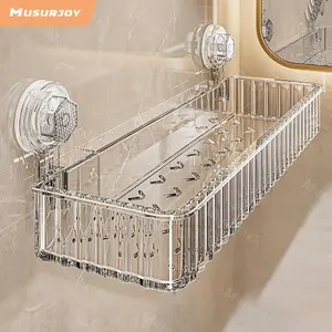 1pc Mirror Finish Musurjoy Suction Cup Bathroom Shelf, Wall-Mounted No-Drill Storage Rack for Toilet Vanity Cosmetic Organizer, Christmas Decor, Home Kitchen Bathroom Supplies