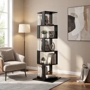 360 °   Rotating Bookshelf with Acrylic Plate, 5-Tier Tall, Floor Rack Simple Bookcase, Modern Display Shelf for Living Room/Home Office/ Bedroom