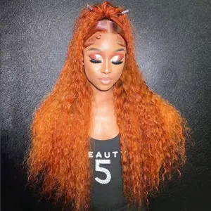 Bling Hair Deep Wave Ginger Orange 13x6 Lace Front Wigs Pre-plcked Deep Curly Human Hair Wigs Colored Water Wave Frontal
