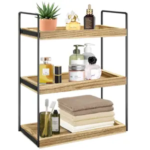 3 tier Bathroom Countertop Storage Shelf, Wooden Perfume Skincare Organizer Cosmetic Holder, Kitchen Spice Rack, Bathroom Tray For Counter,