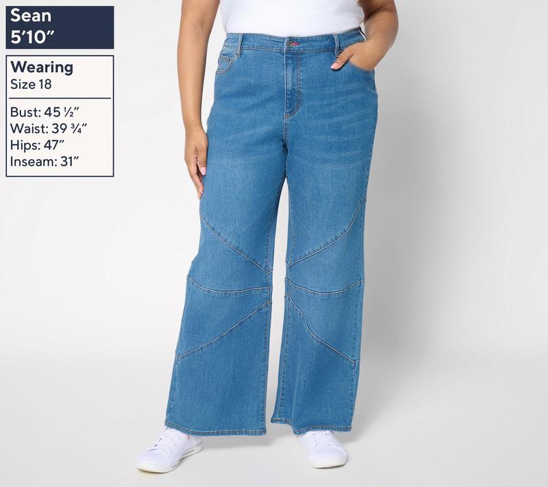 Peace Love World Regular Full Leg Jeans with Seamed Knee - Indigo