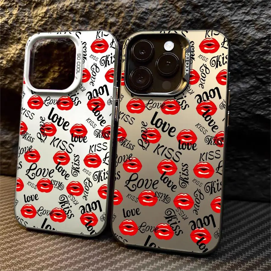 Vintage Funky Red Lips & Love Kiss Custom Smartphone Shell - Shockproof Mobile Phone Accessories, Handheld Case Compatible with Apple iPhone 17/16/15/14/13/12/11 Pro Max Plus, Air, XR, XS Max, 7, 8 Plus
