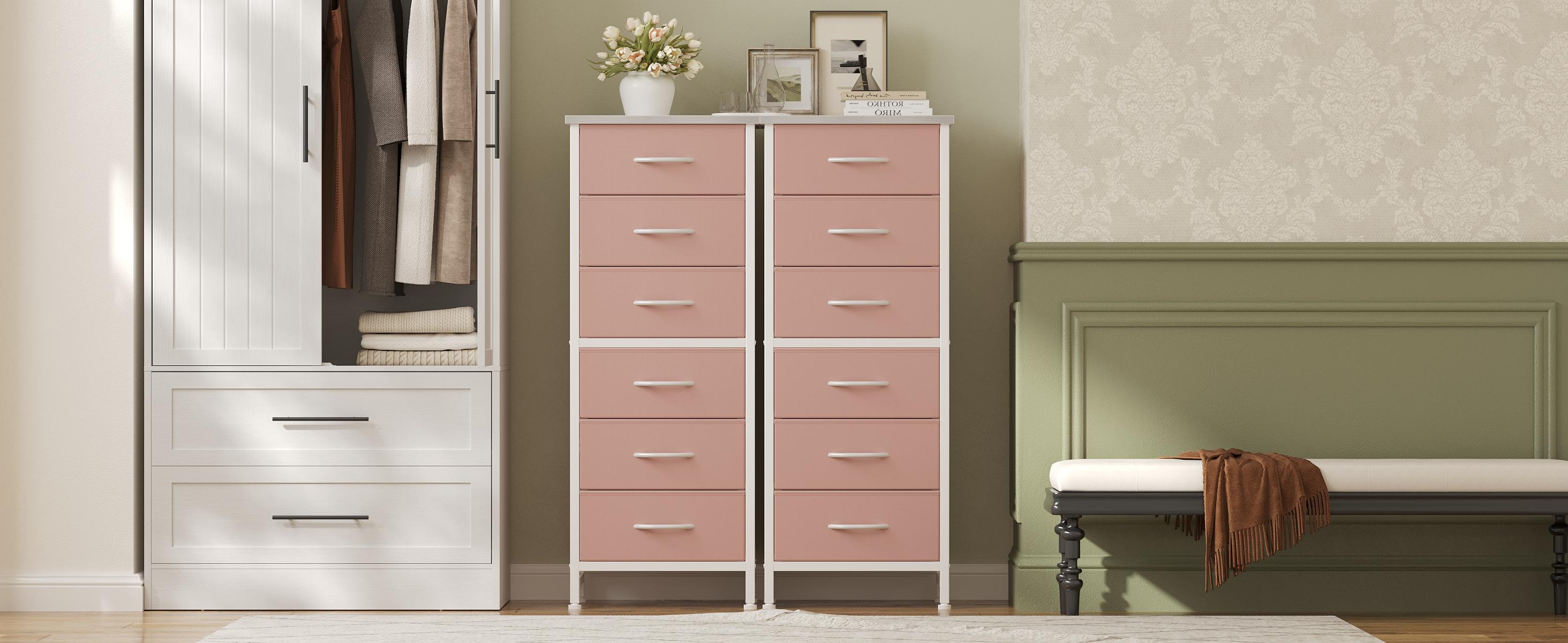 Sweetcrispy 6-Fabric-Drawer Chest Dresser - Clothes Storage Cabinet, Minimalist Drawer Tower, Modern Home Furniture, Wood Top Cabinets with Metal Frame, Cross Support Rods, Anti-Tip Design for Bedrooms, Compact Spaces