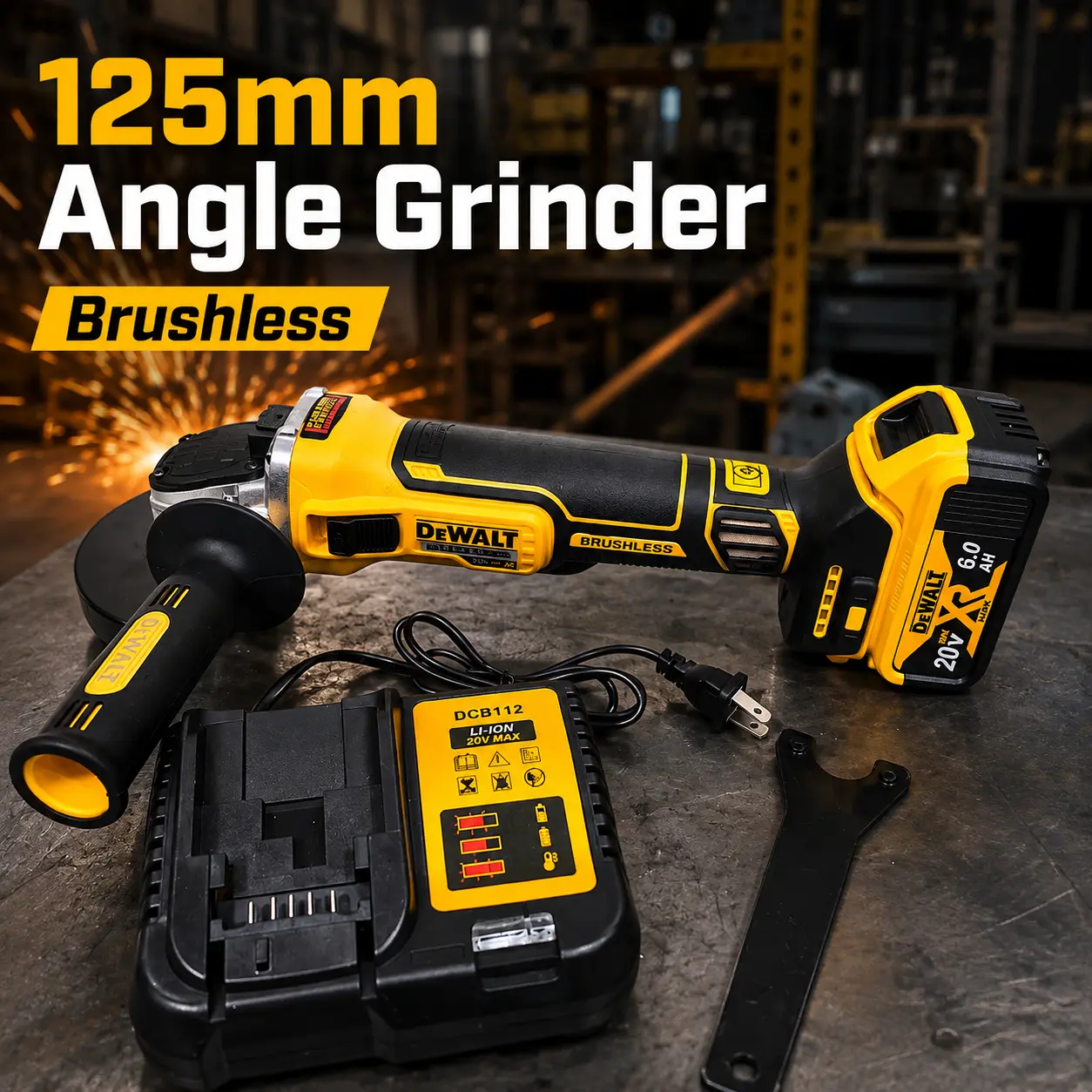 DEWALT DCG405NT 18V Cordless Brushless Angle Grinder - 125mm, 9000 rpm, Durability-Focused Tool for DIY Enthusiasts, Compatible with Lithium-Ion Batteries, Grinding Tasks