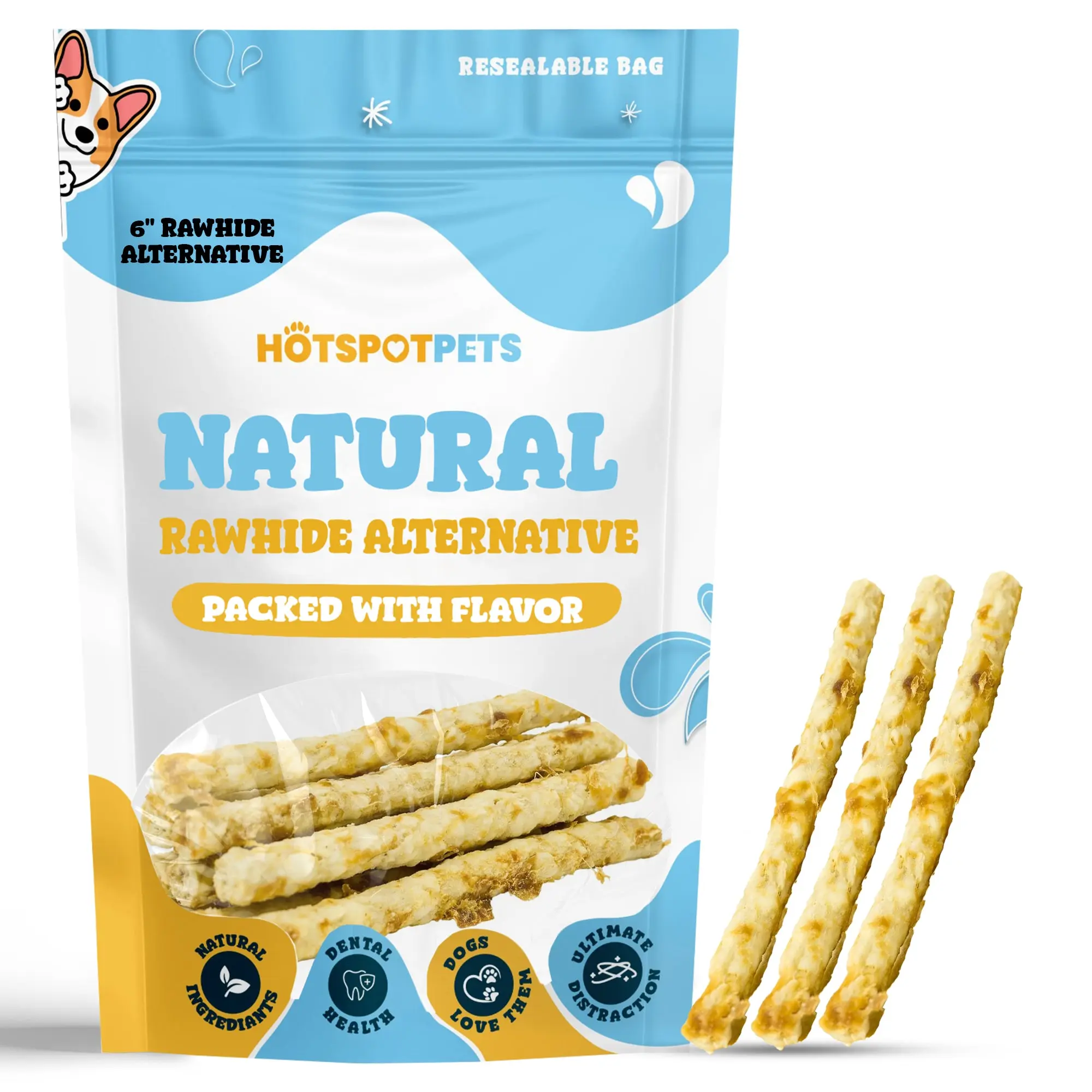 6" Rawhide Alternative Beef or Chicken Flavored Sticks for Small & Medium Dogs