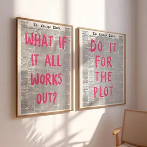 Newspaper Pattern Unframed Painting, 2 Counts/set Positive Affirmation Wall Art, Wall Decor Modern Home Decoration for Home Living Room Bedroom Office