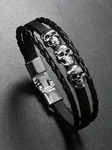1pc Men's Buckle Punk Style Bracelet With Skull Halloween Gift Gothic Jewelry