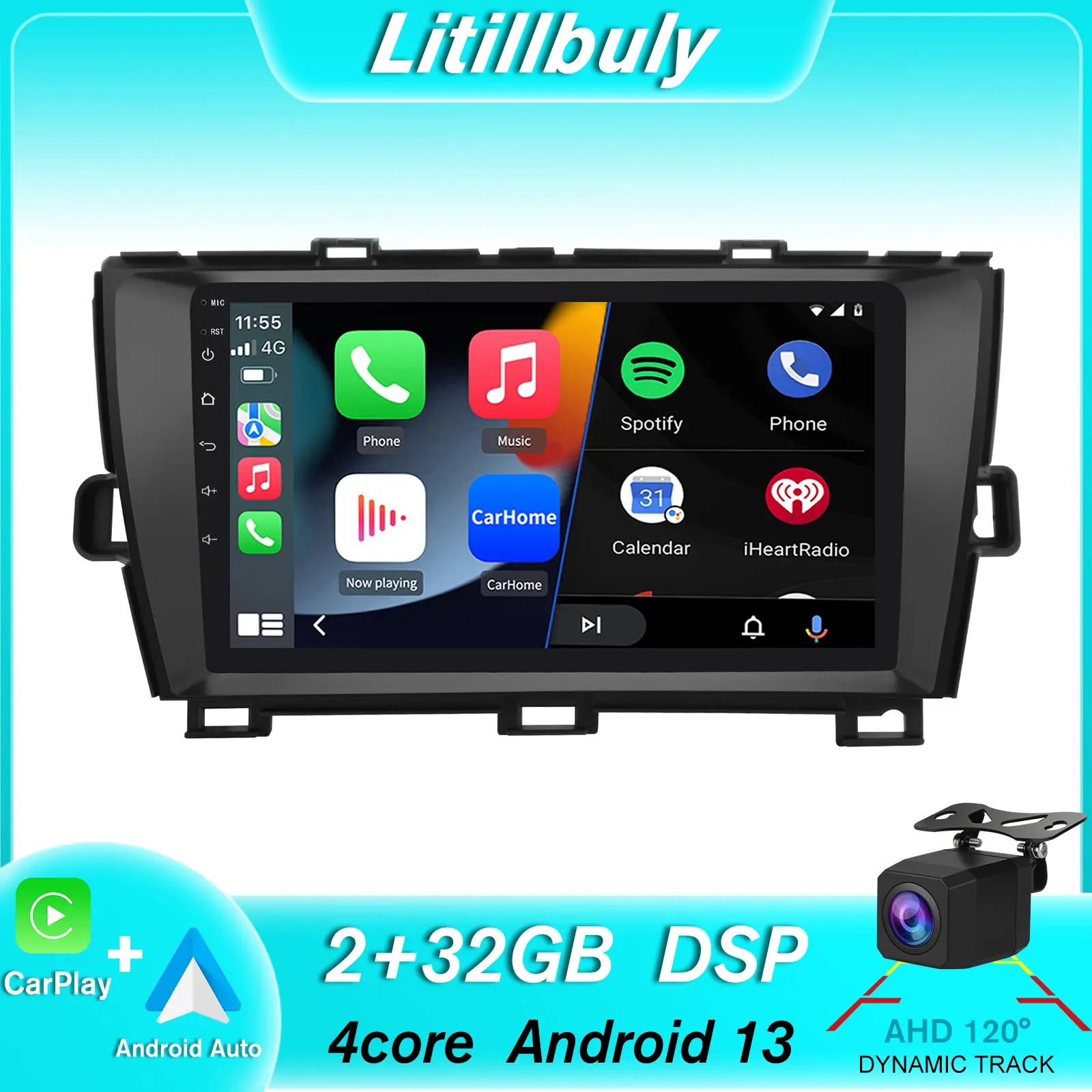 9" Android 13 Car Stereo for Toyota Prius 2009-2014 touch screen has Android Auto Wireless Carplay, Bluetooth WIFI supports GPS Navigation