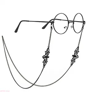 Gothic Bat Filigree Eyeglass Chain, Black Metal Spectacle Holder Lanyard, Vintage Style Sunglasses Strap With Ornate Design For Women