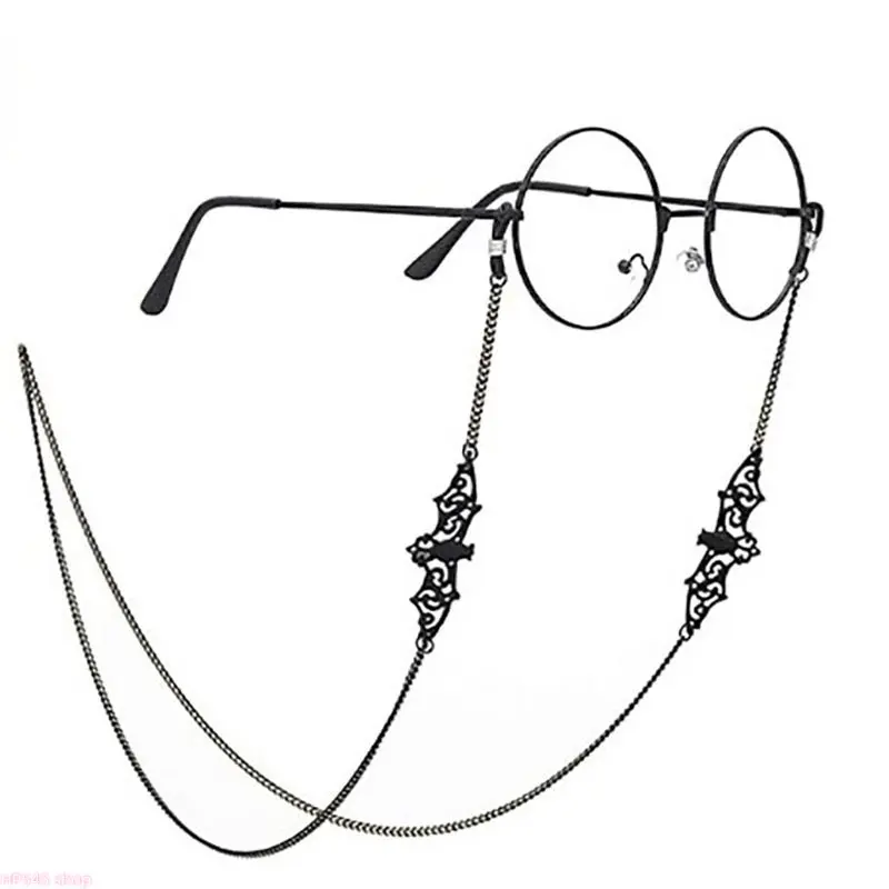 Women's Gothic Bat Motif Ornate Eyeglass Metal Chain - Black Chain Strap, Vintage Wear Accessory for Eyeglasses & Sunglasses, Accessories For Women, Female, Ornate Strap, Lanyard Strap