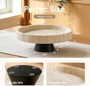 Fruit Bowl,Large Decorative Bowl,Travertine Bowl Modern Key Bowl for Entryway Table,Pedestal Bowl for Dining Table Center,Living Room, Kitchen Decor Modern Home Decor Marble Bowl (10.23 Inch)
