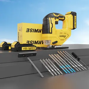 Electric jigsaw cut S-shaped arcs,circles,and 45° bevels on wood, plastic,and metal.Cordless design with a battery for untethered work,includes charger,cutting guide, and multiple material-specific saw blades. Lightweight,perfect for DIYers and pros.