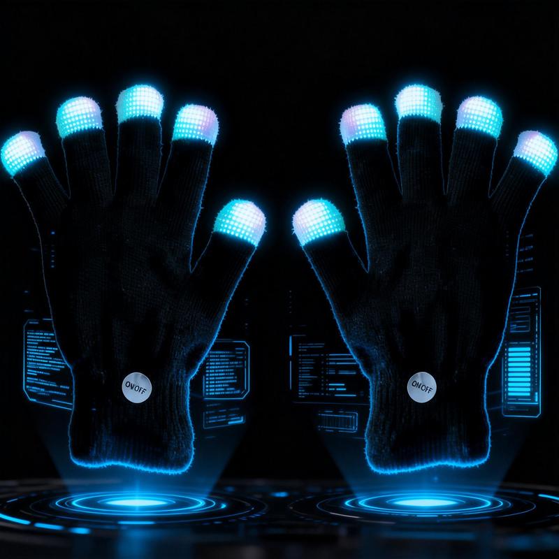 LED Gloves Colors Light Show Rave Light Finger Lighting Flashing Glow Mittens Contains 4 batteries light-up finger glove