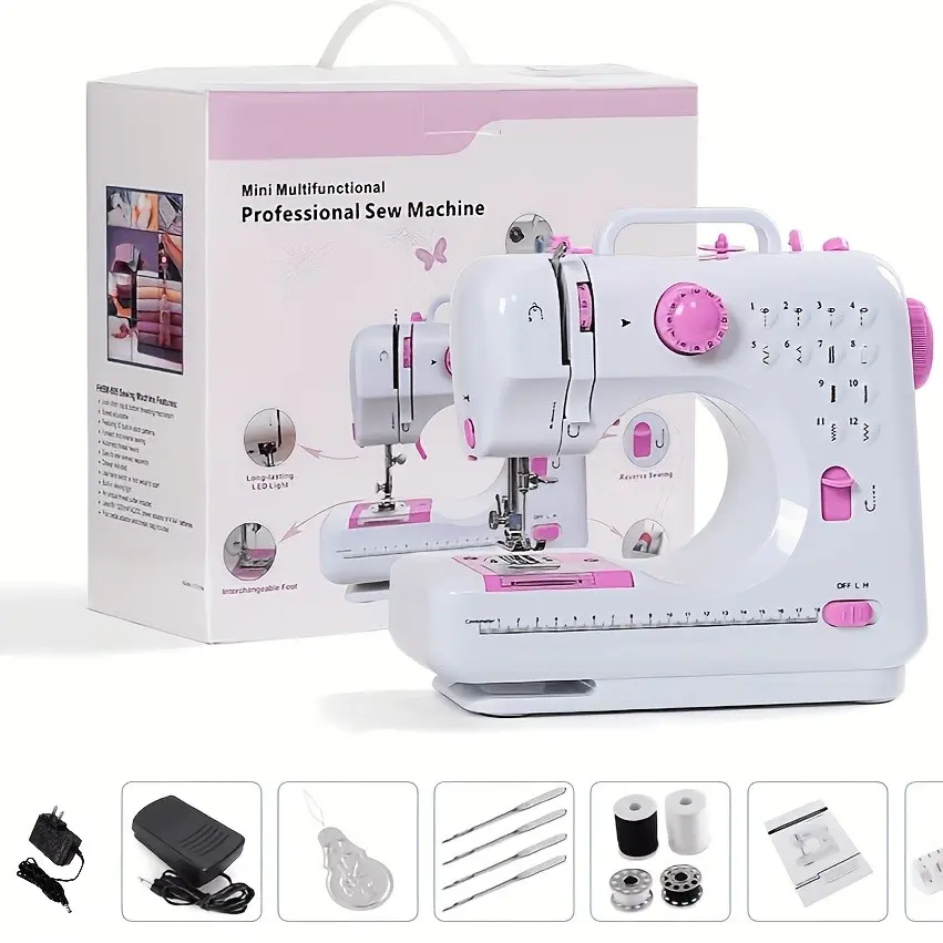 Sewing Machine Mini Portable Electric Portable Household Overlock 12 Built-in Stitches With Foot Pedal For Amateurs Beginners Embroidery Safety