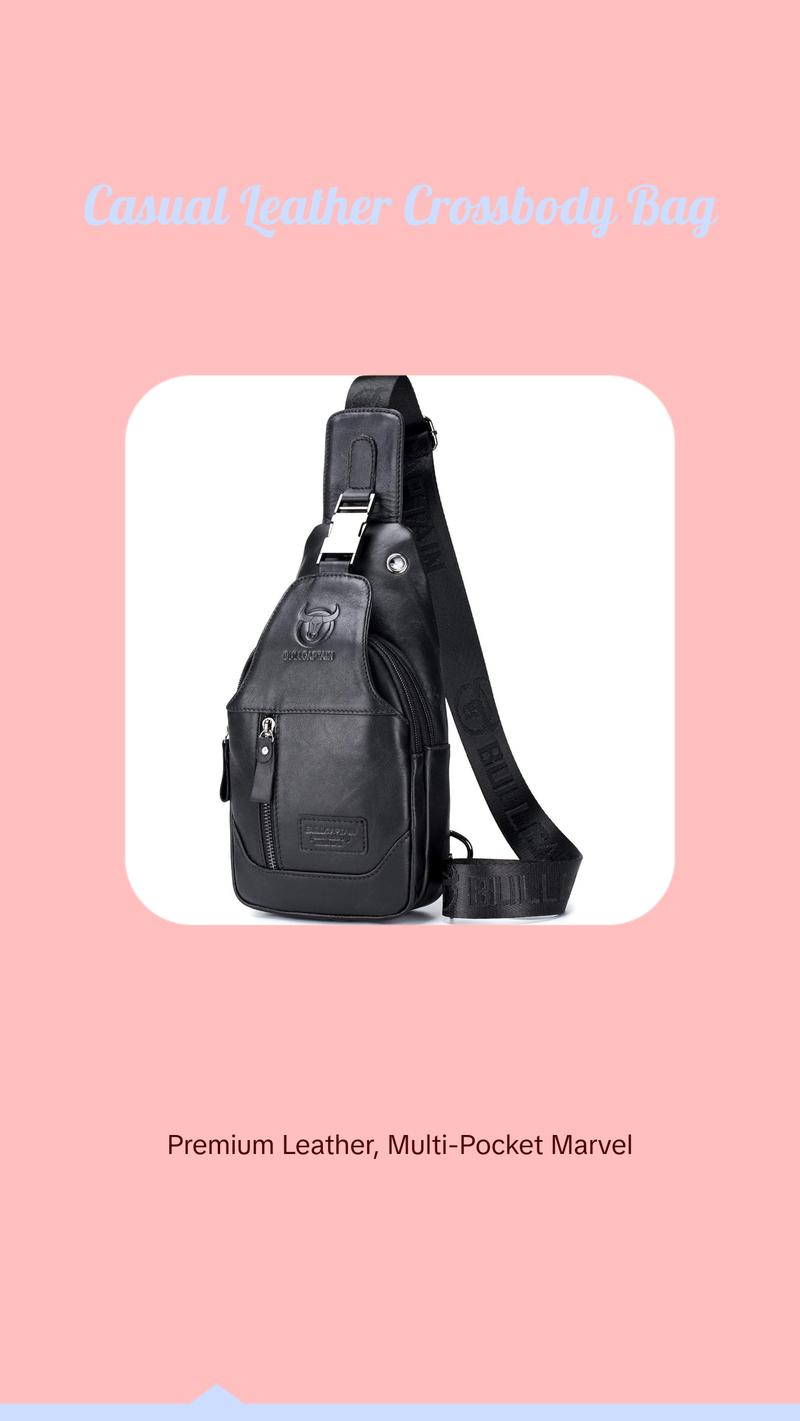 FR Fashion Co. Men's PU Leather Casual Crossbody Sling Bag with Zippered Pockets & Adjustable Strap for Everyday Use - Sleek Minimalist Design for Commuters & Urban Professionals