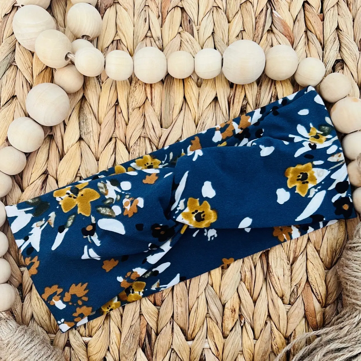 Navy & Mustard Floral Twist Knot Headband