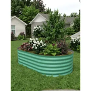 2Pcs 8x4x1.5FT Galvanized Steel Raised Garden Bed , Outdoor Large Planter Boxes with Easy Assembly for Vegetables，Fruits，Flowers，Durable Green Raised Garden Bed，Green