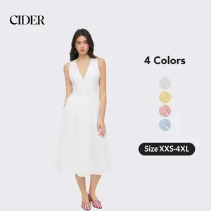Cider Cotton-blend Sculptural V-neck Broderie Anglaise Floral Lace Trim Button Midi Dress Cider Cotton-blend Sculptural V-neck Broderie Anglaise Floral Lace Trim Button Midi Dress