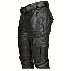 Plus Size Big & Tall Men's Solid Pants With Pockets, Handsome Street Style Locomotive Pants