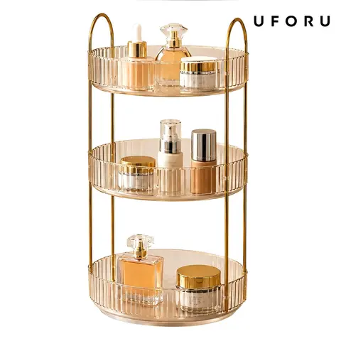 UFORU 360° Rotating Smooth Acrylic Makeup Organizer Box - Large-Capacity Durable Metal-Frame Multilayer Storage Organization, Lipstick & Perfume Holder, Vanity Home Goods, Adulting Gifts for Women