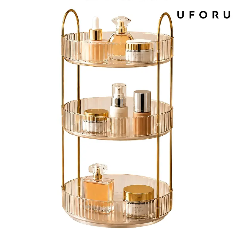 UFORU 360° Rotating Smooth Acrylic Makeup Organizer Box - Large-Capacity Durable Metal-Frame Multilayer Storage Organization, Lipstick & Perfume Holder, Vanity Home Goods, Adulting Gifts for Women