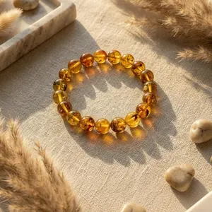 Bold Baltic Amber Bracelet, Unisex Adult Jewelry, Durable Elastic String, Clears Stored Tension, Draws Out Heaviness, Natural Crystal Accessory