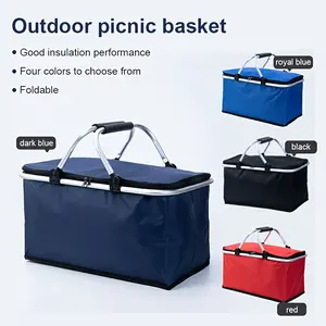 Portable Insulated Foldable Picnic Bag, Nylon Outdoor Travel Lunch Bag & Bento Organizer, Multifunctional Thermal Cooler Ice Bag, Collapsible Picnic Basket for Camping, Picnic & Outdoor Daily Use