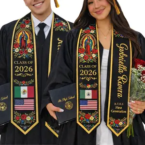 Custom Mexican Graduation Stole, Latina Flag Sash Class of 2026 Printed Design, Virgen De Guadalupe Graduation Gift with Custom Name