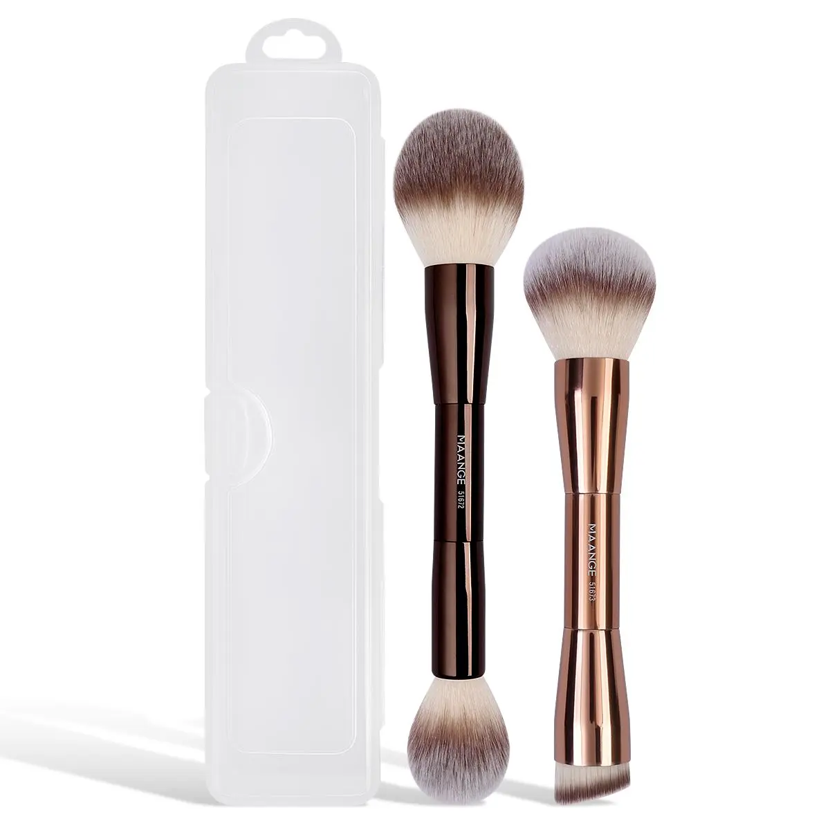 Professional Soft Double Head Makeup Brush Set with Storage Box, 2 Counts/set Soft Foundation Brush & Powder Brush, Makeup Brush for Daily Use and Travel
