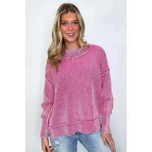 Tara Washed Side Slit Knit Sweater - BACK IN STOCK
