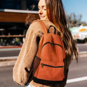 Casual  large capacity backpack with zipper, Travel Backpack Vintage Orange