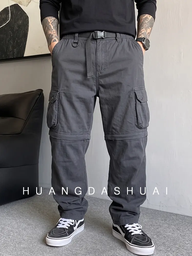 2-pack zippered cargo pants with detachable legs that can be worn two ways—switch between long and short lengths—featuring a multifunctional tactical design suitable for outdoor activities such as hiking, camping, and long trips.