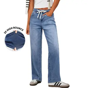 Sidefeel Women's Wide Leg Jeans High Waisted Stretchy Straight Leg Baggy Drawstring Zimbaplatinum Denim Pants TikTokShopBlackFriday