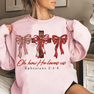 Oh How He Loves Us Valentine Jesus Cross John 3:16 Sweatshirt, Retro Loved Valentine Bible Verse Tee, Valentine Christian Gifts