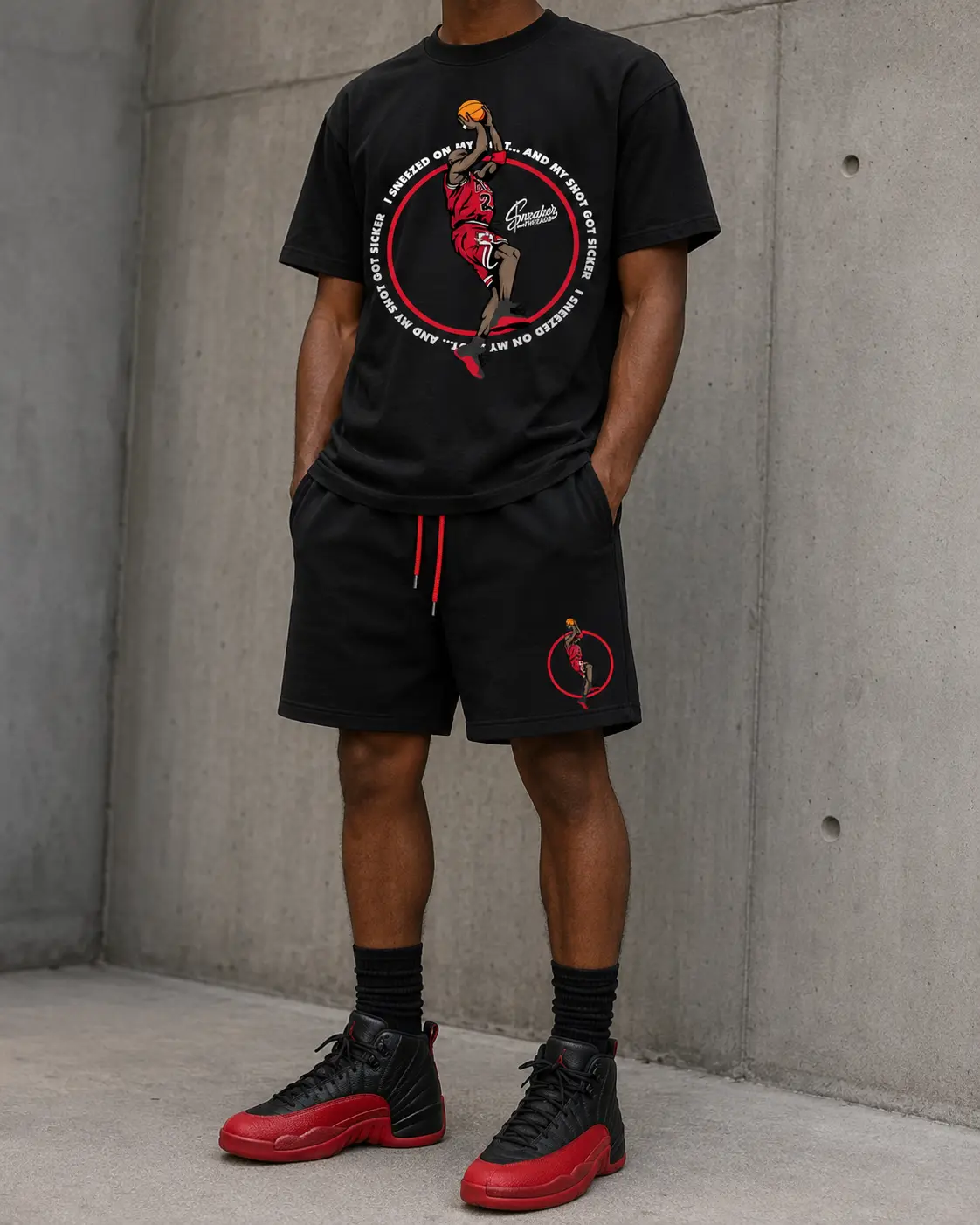 Sneezed On My Shot Black Short Set – Jd 12 Retro “Flu Game” Matching Outfit