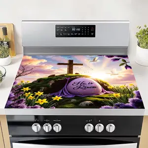 1pc Inspirational He Is Risen Easter Cross & Purple Egg Print |   Stove Top & Kitchen Countertop Protector, Oil-Proof, Stain-Resistant, Easy To Clean, Reusable, Heat Resistant, Non-Slip, Scratch-Resistant