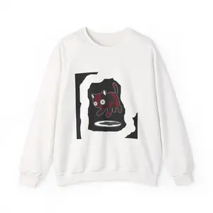 Floating Black Cat Crewneck Sweatshirt | Cute Red and Black Cat Graphic