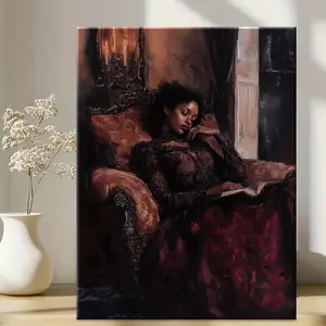 Unique Style Canvas Painting, Depicting a Fashionable African American Woman Reading and Sleeping on the Sofa, Suitable for Home Decoration, Festive Occasions, and Gifts for Him/Her - Suitable for Living Room and Bedroom, Ready to Hang, Retro Aesthetics,