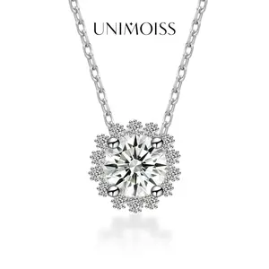 UniMoiss Moissanite 1ct Sunflower Pendant Necklace Silver-Plated Flower Pendant Elegant Jewelry Perfect Christmas Birthday Engagement Wedding Anniversary Gift