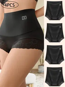 QUASTI 4/8 Piece Black High Waist Elegant Women's Panties ,Tummy Control Shapewear Panties, Lace Full Coverage Ladies Panties,  Soft Stretch Breathable Briefs Womenswear-Perfect for Postpartum,Shaping Support & Daily Wear Style