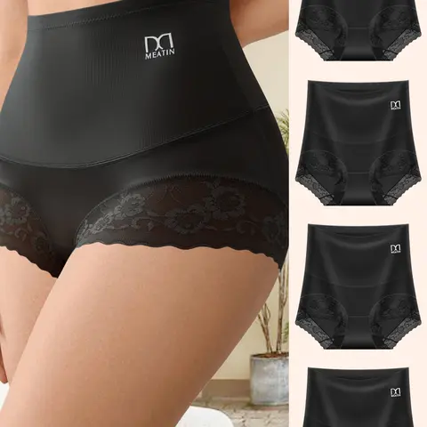 QUASTI 4/8 Piece Black High Waist Elegant Women's Panties ,Tummy Control Shapewear Panties, Lace Full Coverage Ladies Panties,  Soft Stretch Breathable Briefs Womenswear-Perfect for Postpartum,Shaping Support & Daily Wear Style