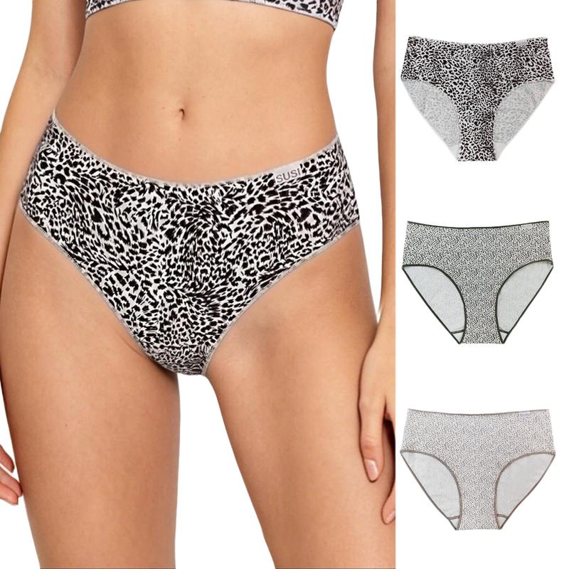 Women's 100% Cotton Middle Waist Basic Bikini Panties - 3 Unique Leopard Pattern, Lightweight, Soft, Breathable, Stretch Fit, All-Season Casual Everyday Underwear (Style S13-1)