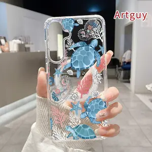 Clear Magnetic Phone Case for Samsung Galaxy S26 Edge S23 Ultra S24 Plus FE S25 S22+ Turtle Sea Reverie  Pattern Acrylic Hard Back Soft Silicone Edge Bumper Sockproof Cover