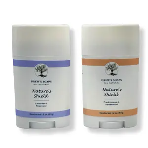 Drew's Nature's Shield Deodorant No Aluminum Or Baking Soda Natural Handcrafted Lavender & Rosemary Frankincense & Sandalwood Scent