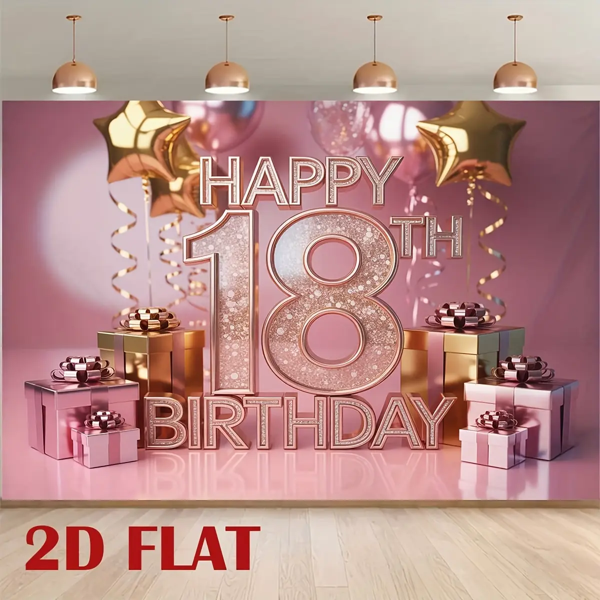 18th Birthday Blush Pink 2D Fabric Photography Backdrop with White Ornaments, Party Decorations Banners
